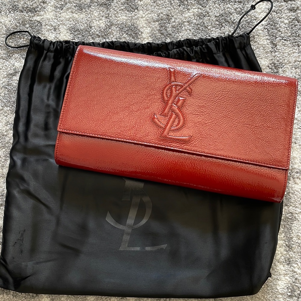Grained shiny leather Saint Laurent Envelope clutch
